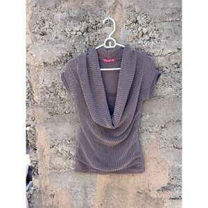 J&D Italy 100% Silk Mauve Knit Cowl Neck Short Sleeve Top Vintage Y2K Boho Sz M